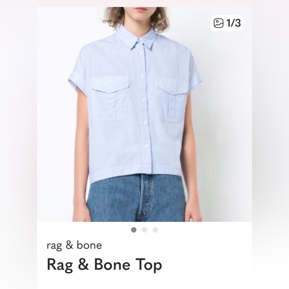 rag & bone Pale Blue Striped Button-Front Top